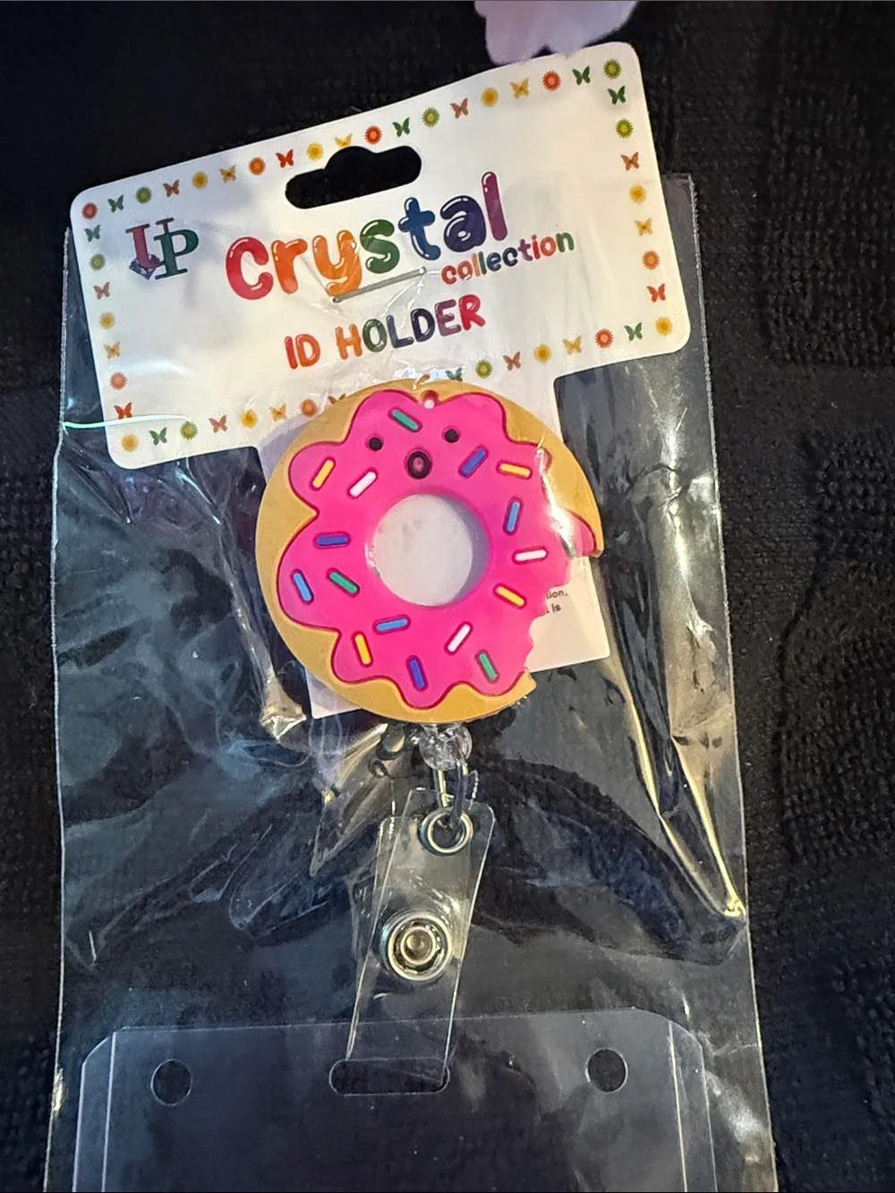 Pink Donut ID Badge Holder with Retractable Clip